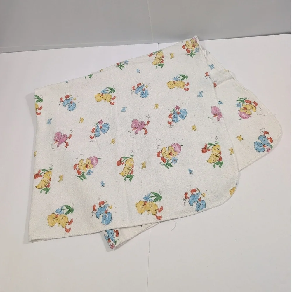 Medline Industries Vintage Baby Chick Cotton Receiving Blanket White Multi Print